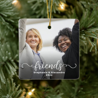 Vrienden Dubbelzijdig Curly Script Overlay Foto Keramisch Ornament