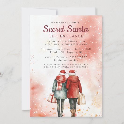 Vrienden en cadeautassen Secret Santa Pink Party Kaart (Voorkant)