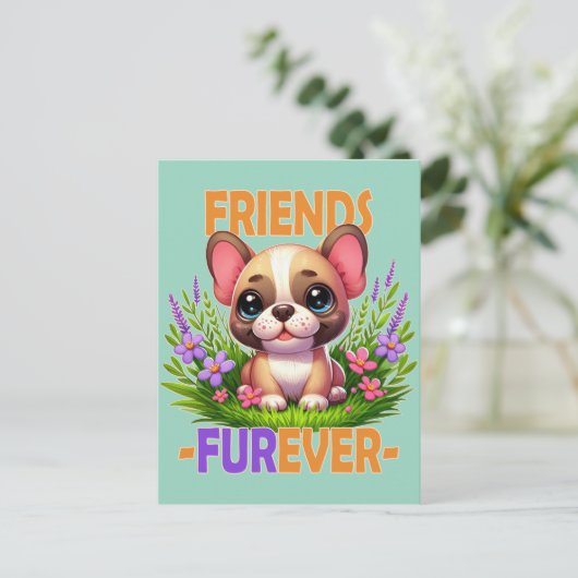 Vrienden Furever woordspeling. Schattigee Franse B Briefkaart (Staand voorkant)