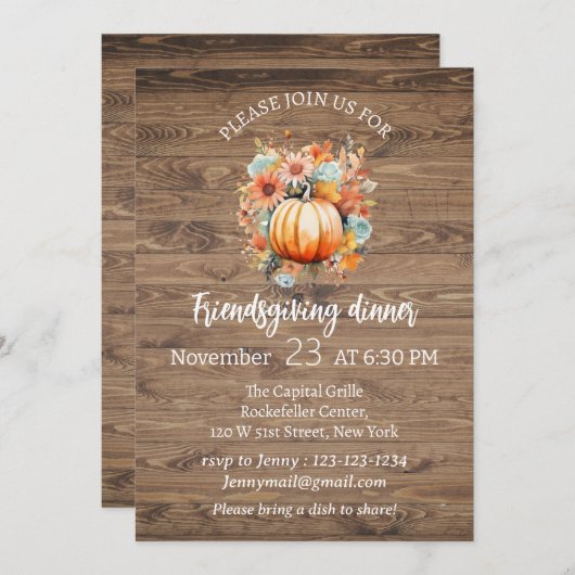 Vrienden geven Diner Rustiek Hout Modern Chic Kaart (Voorkant / Achterkant)