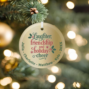 Vrienden goud rood groen typografie Kerst Glas Ornament