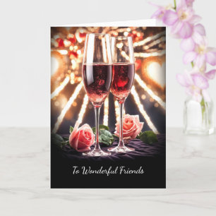 Vrienden Happy Wedding Jubileum Roze Champagne Kaart
