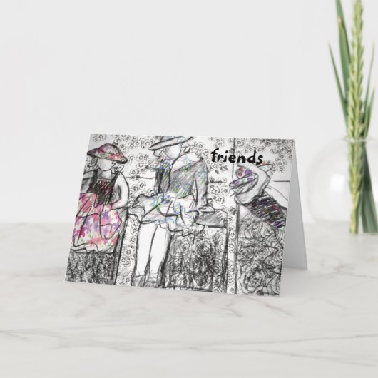 Vrienden Houtskool Tekening Collage Note Kaart (Voorkant)