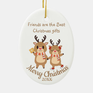 Vrienden met een aangepast kerstcadeautje keramisch ornament