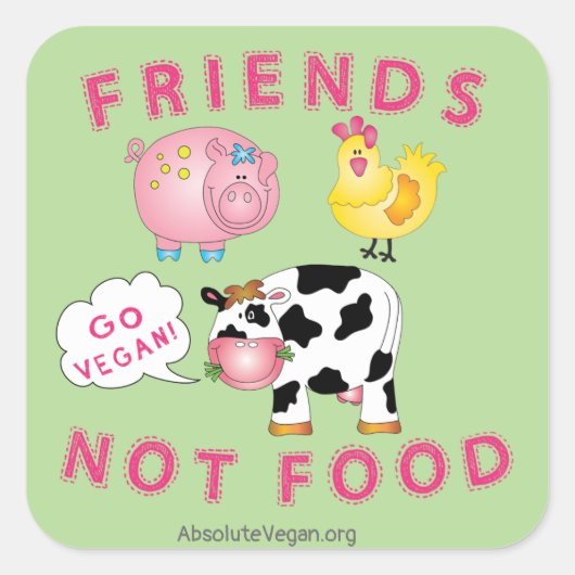Vrienden Niet Eten - Go Vegan! Sticker 3-in x 3-in (Voorkant)