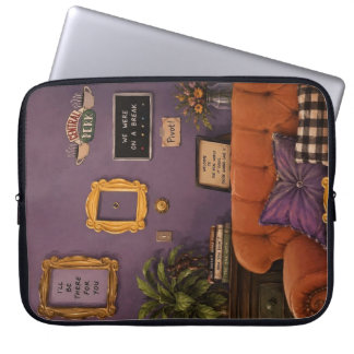 Vrienden nostalgie en paarse illustratie laptop sleeve