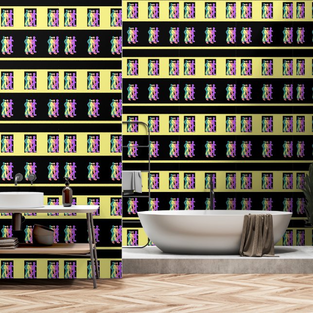 Vrienden Slenteren Geel Behang (Badkamer)