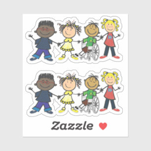 Vrienden- Tekenfilmstijl kinderen die elkaars hand Sticker