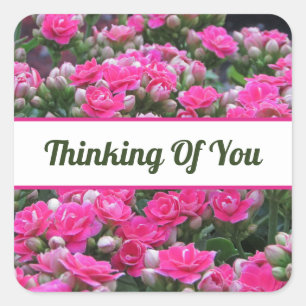 Vrienden Tuin Roze Bloemen Denkend aan jou Vierkante Sticker