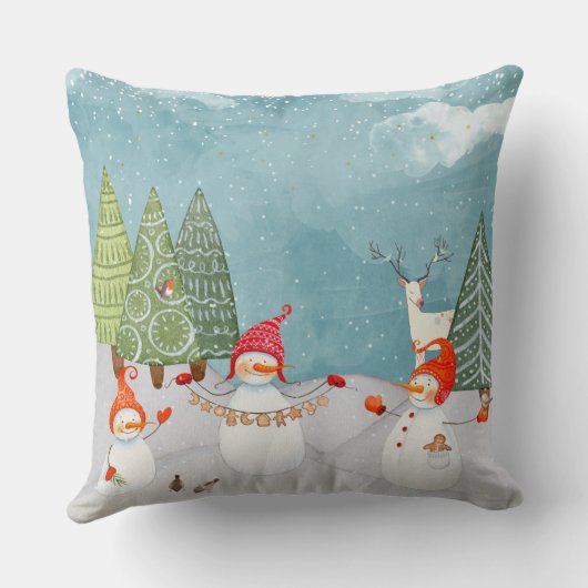 VRIENDEN VAN SNOWMAN EN WOODLAND IN WINTER WONDERL KUSSEN (Achterkant)