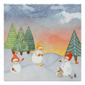 VRIENDEN VAN SNOWMAN EN WOODLAND IN WINTER WONDERL PERFECT POSTER (Voorkant)