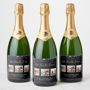 Vrienden voor altijd foto zwart paarse glitters sparkling wijnetiket