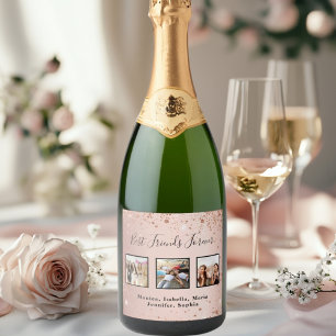 Vrienden voor altijd roos gouden glitter foto sparkling wijnetiket