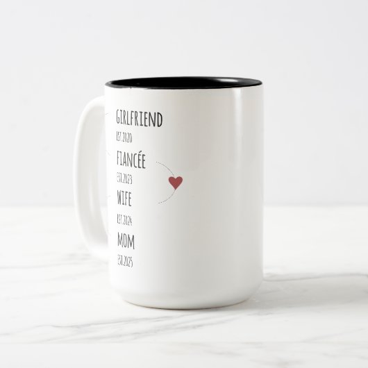 Vriendin Verloofde Vrouw Moeder Aangepaste Data Tweekleurige Koffiemok (Voorkant links)