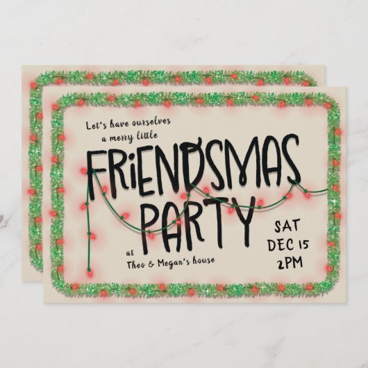 Vriendjesfeest uitnodigen | String Lights & Garlan Kaart (Voorkant / Achterkant)