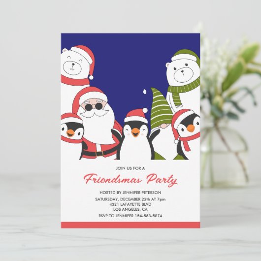 Vriendjesmensen uitnodigingen Cool Santa Polar Bee (Staand voorkant)