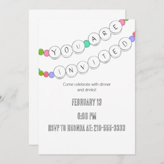 Vriendschap Armband Dames Nachtuitnodiging Kaart (Voorkant / Achterkant)