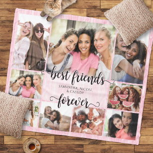 Vriendschap BFF Roze Fotocollage Fleece Deken