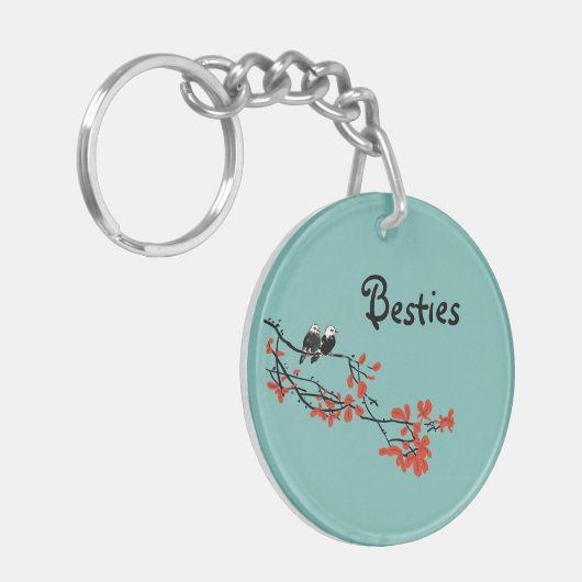 Vriendschap Citaat Twee Rode Bladeren van vogels M Sleutelhanger (Voorkant Links)
