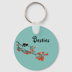 Vriendschap Citaat Twee Rode Bladeren van vogels M Sleutelhanger