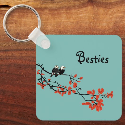 Vriendschap Citaat Twee vogelrode bladmonogram Sleutelhanger (Voorkant)