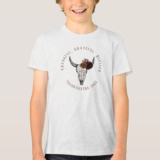 Vriendschap Dankbaar Koe Schedel en Rozen Tri-Blend Shirt (Voorkant)