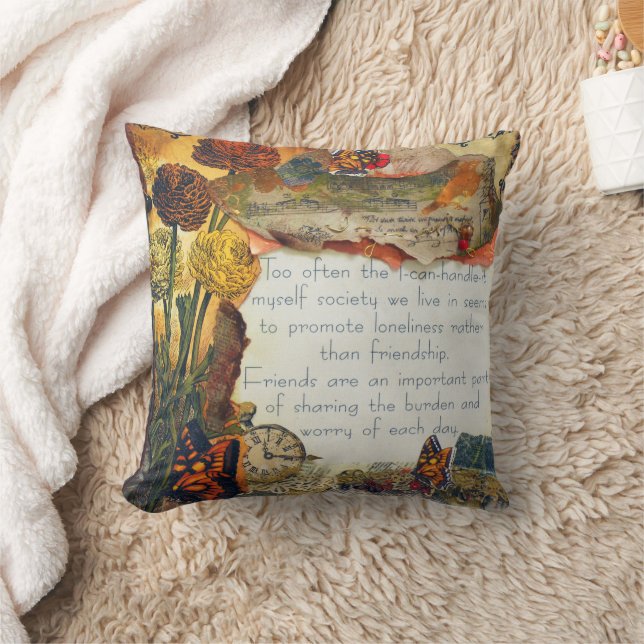 Vriendschap Gemengde Media Bloemen Vlinders Collag Kussen (Deken)