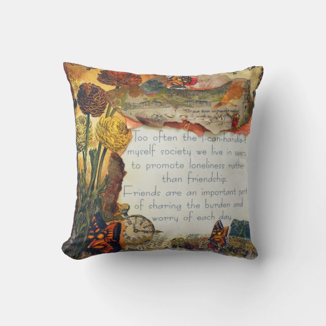 Vriendschap Gemengde Media Bloemen Vlinders Collag Kussen (Voorkant)