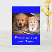 Vriendschap Golden Retriever Puppy & Kitten Kaart (Gele Bloem)