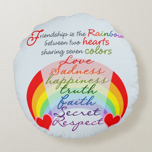 Vriendschap is het ontwerp van het regenbooghandbo rond kussen (Achterkant)