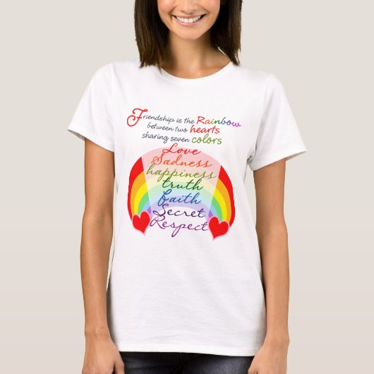 Vriendschap is het ontwerp van het regenbooghandbo t-shirt (Voorkant)