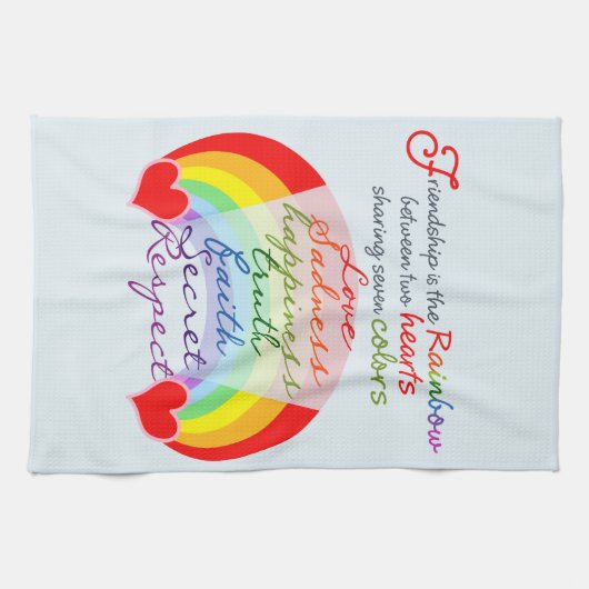 Vriendschap is het ontwerp van het regenbooghandbo theedoek (Horizontaal)