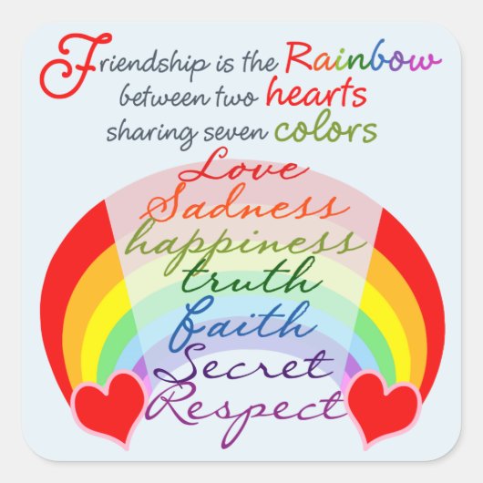 Vriendschap is het ontwerp van het regenbooghandbo vierkante sticker (Voorkant)