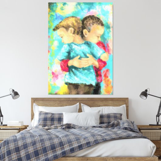 Vriendschap - Kinder beugeling - Vredesliefde - Sc Canvas Afdruk (Insitu (Slaapkamer))