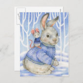 Vriendschap Konijn en Muis Schattigee kerst Kaart (Voorkant / Achterkant)