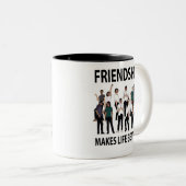 Vriendschap maakt het leven vriendschap tweekleurige koffiemok (Voorkant rechts)