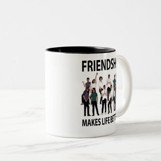 Vriendschap maakt het leven vriendschap tweekleurige koffiemok (Voorkant rechts)