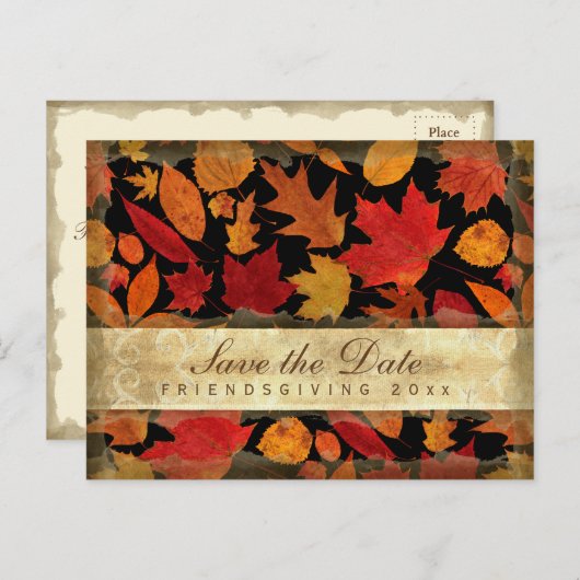 Vriendschappen Save the Date Autumn Leaves Black Uitnodiging Briefkaart (Voorkant / Achterkant)
