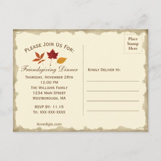 Vriendschappen Save the Date Autumn Leaves Black Uitnodiging Briefkaart (Achterkant)