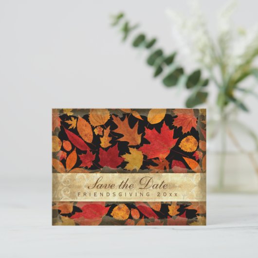 Vriendschappen Save the Date Autumn Leaves Black Uitnodiging Briefkaart (Staand voorkant)