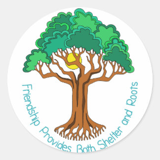 Vriendschapsboom biedt onderdak en wortels ronde sticker