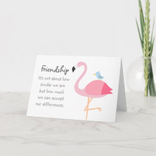 Vriendschapsstrip: Roze Flamingo met Blauwe Vogel Kaart