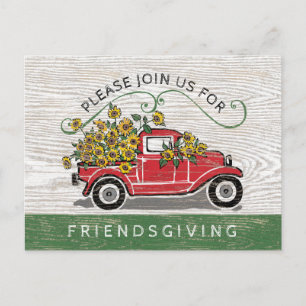 Vriendsgiving Diner Rode Truck Zonnebloemen Uitnodiging Briefkaart