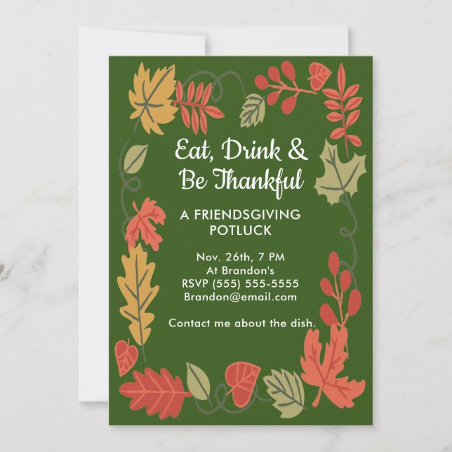 Vriendsgiving Potluck Groene Thanksgiving Uitnodig (Voorkant)