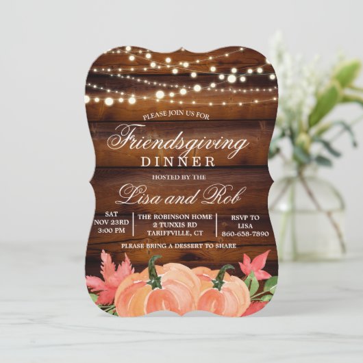 Vriendsgiving rustieke Herfst pompoen uitnodiging (Staand voorkant)