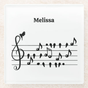 Vrij als vogel, zangvogels die als muzikale noten  glazen onderzetter