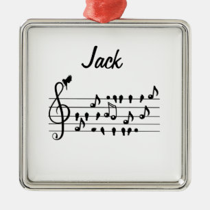 Vrij als vogel, zangvogels die als muzikale noten  metalen ornament