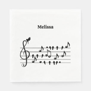 Vrij als vogel, zangvogels die als muzikale noten  servet