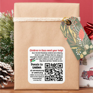VRIJ PALESTINA - Help Gaza kinderen UNRWA QR Code Vierkante Sticker
