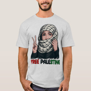 Vrij Palestina Keffiyeh Meisje Vredes Kunst T-shir T-shirt
